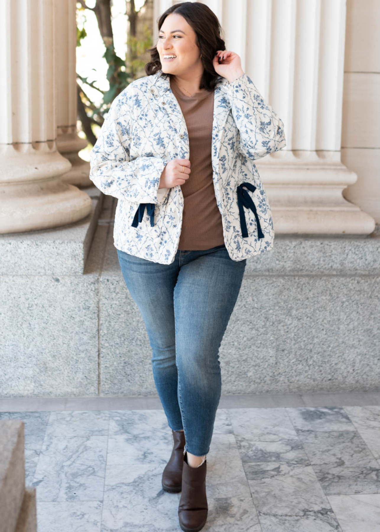 Jadah Cream Floral Printed Jacket