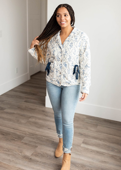 Cream floral printed jacket