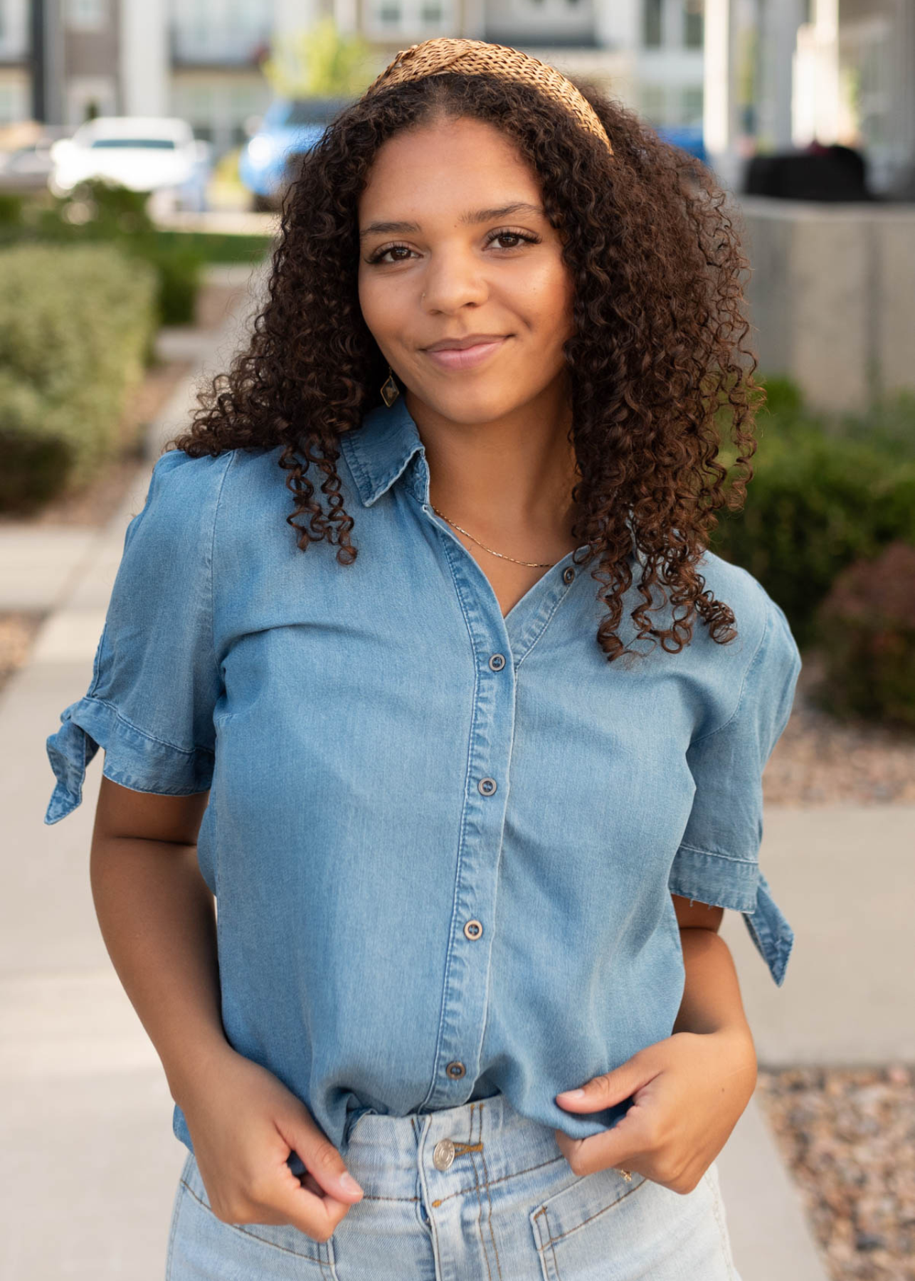 Denim tie sleeve top