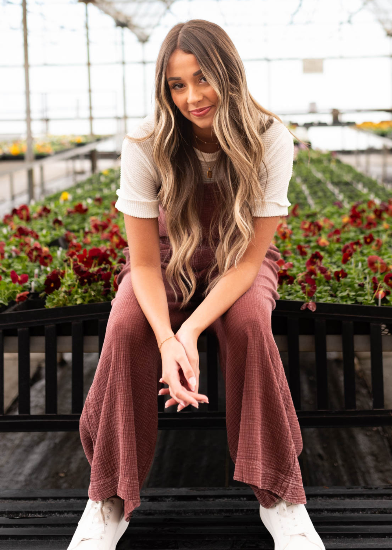 Stylish faded plum washed overalls