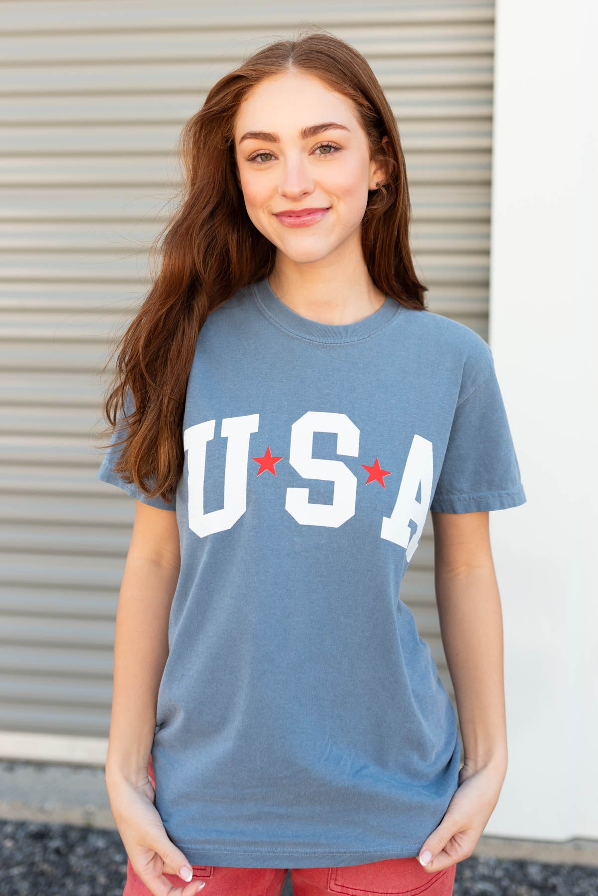 Blue USA star tee with red stars