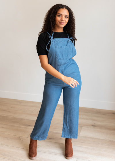 Wide leg indigo washed jumpsuit