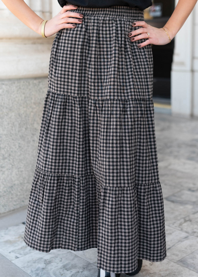 Tiered black gingham skirt