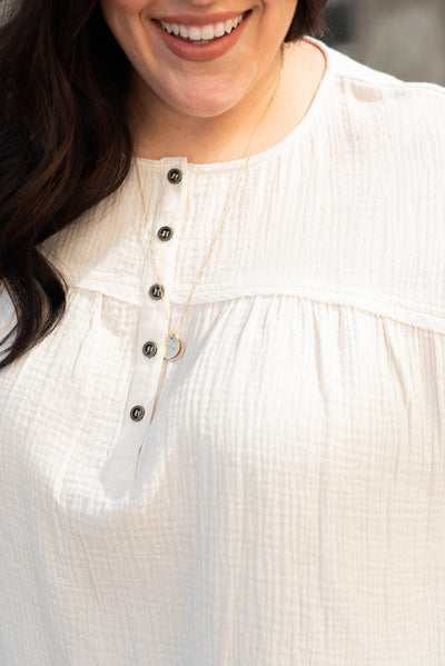 Plus size cream button top