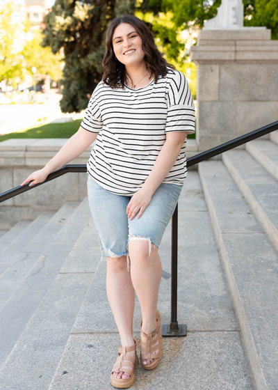 Plus size ivory stripe oversized top