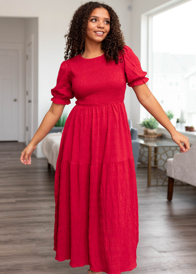 Red smocked dress