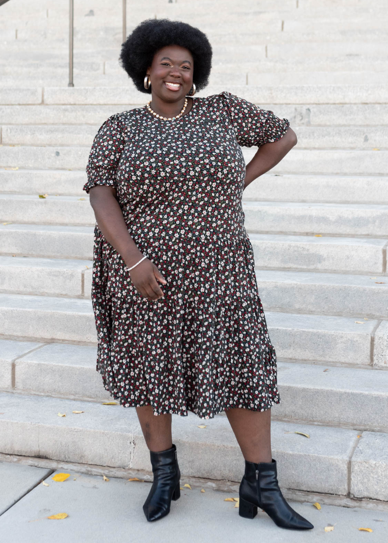 Plus size tiered floral dress