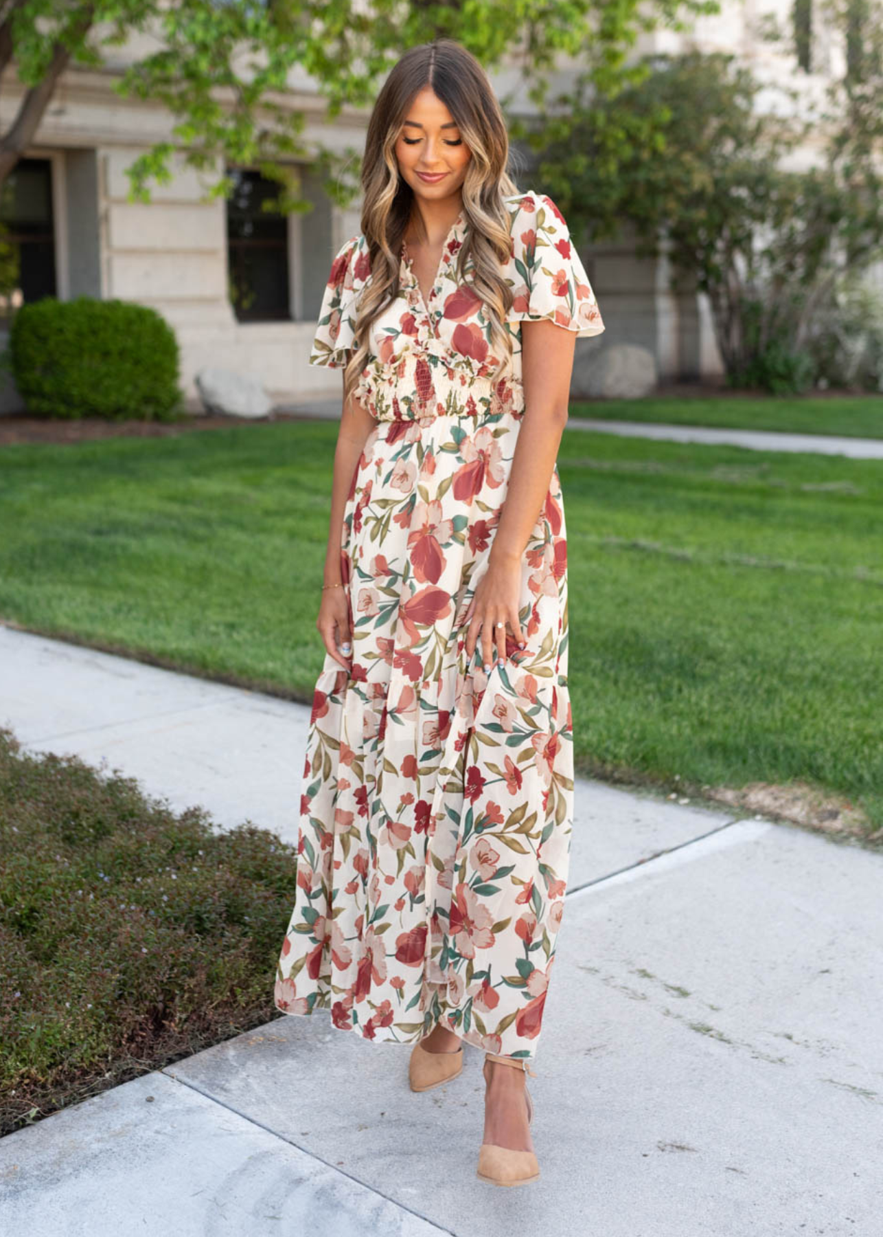 Short sleeve multi floral maxi dress