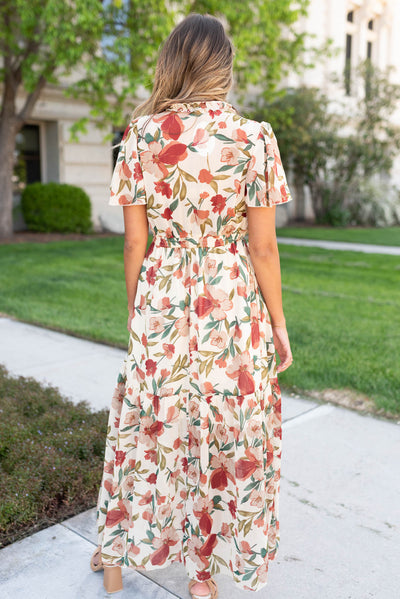 Back view of the multi floral maxi dress