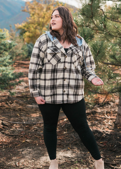 Plus size taupe plaid shacket