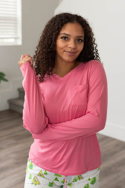 Long sleeve pink PJ top