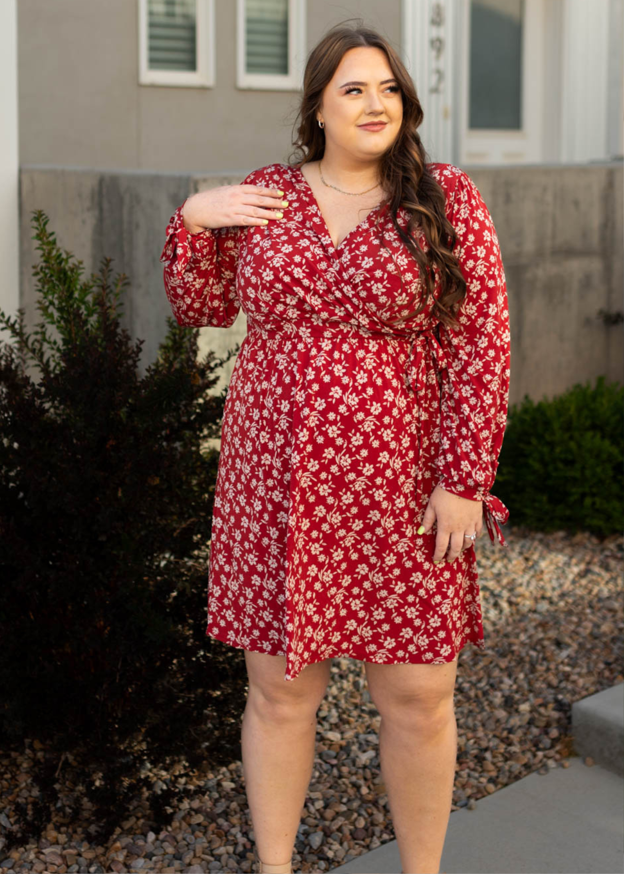 Plus size red floral dress