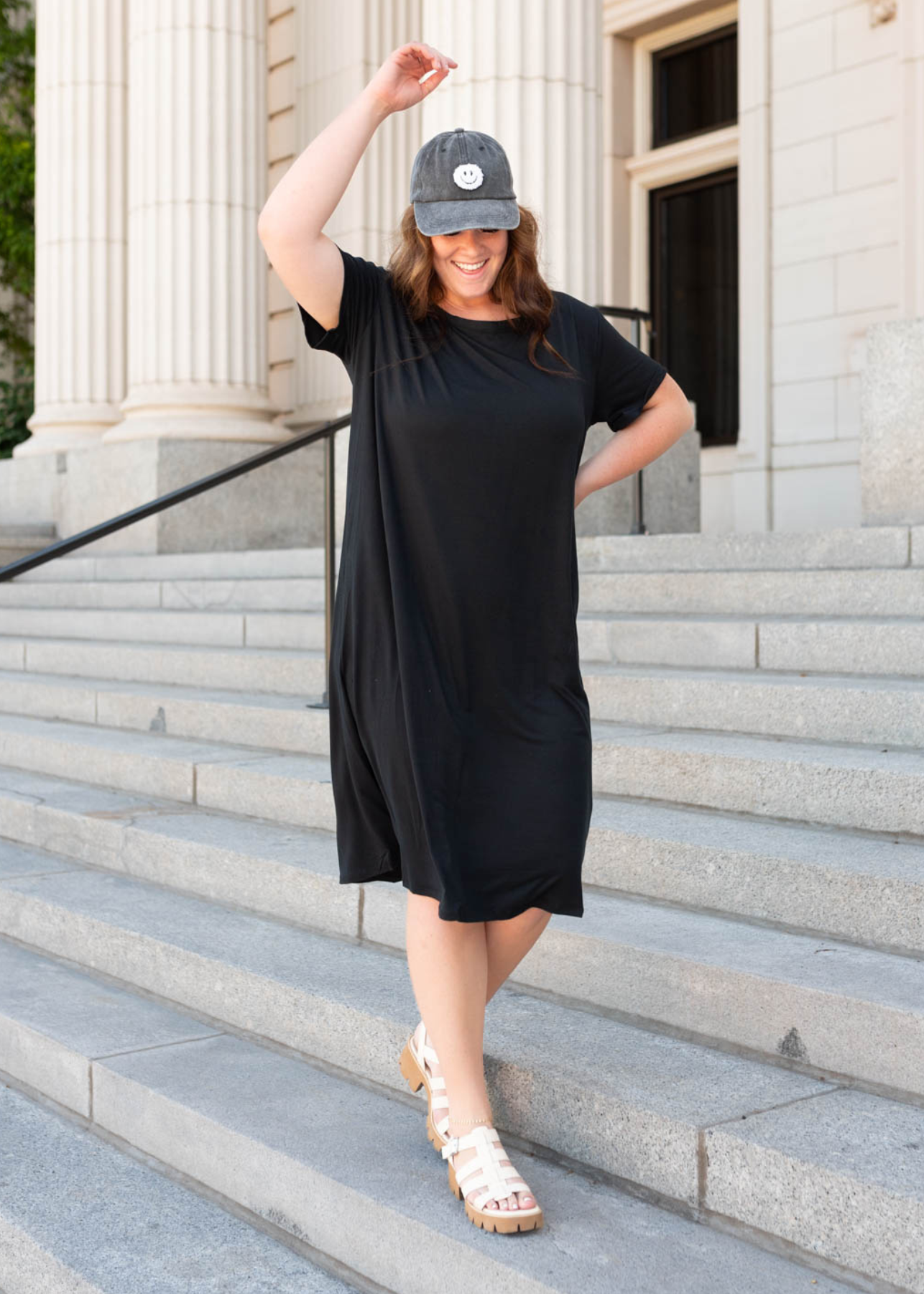 Plus size black tee shirt dress with short sleeves