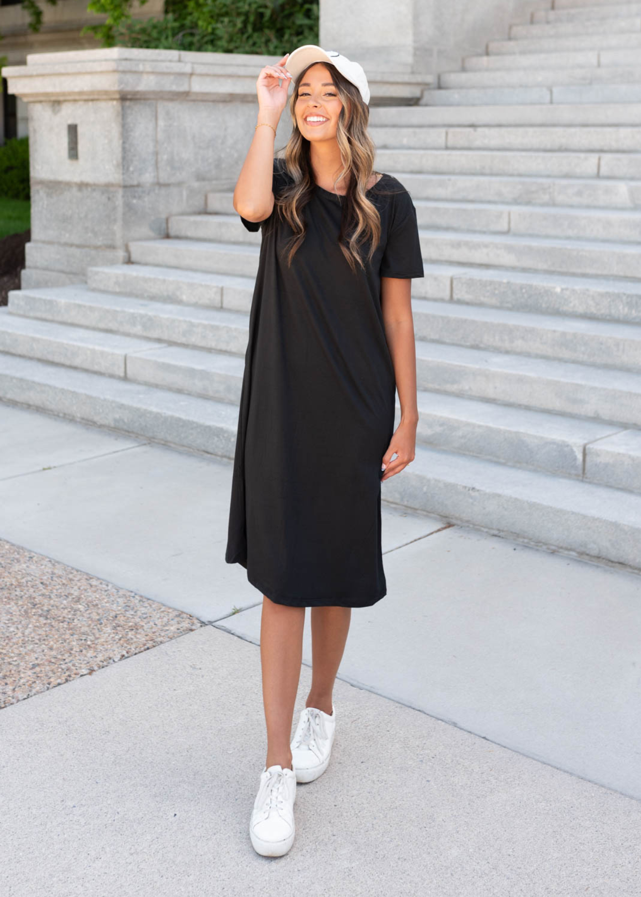 Black tee shirt dress with short sleeves