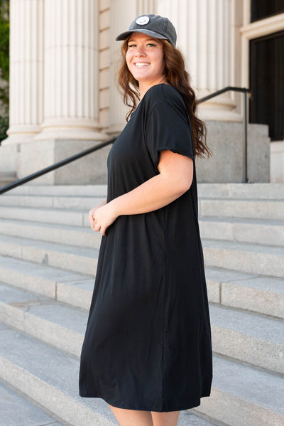 Side view of the black tee shirt dress