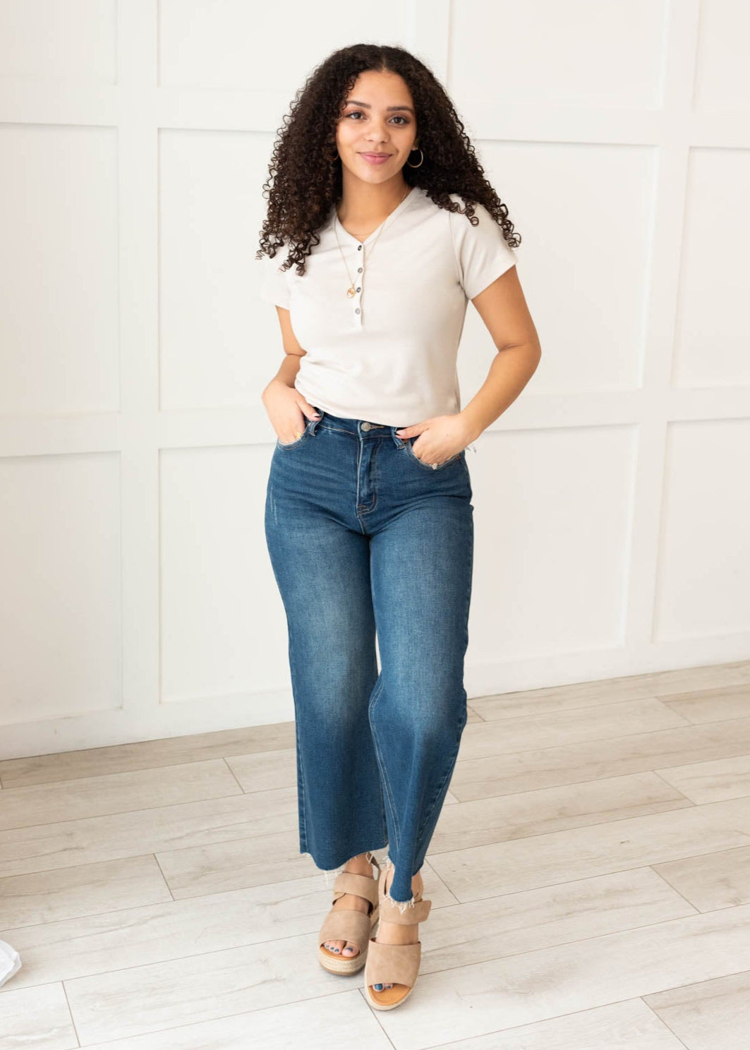 Four button button down oatmeal ribbed top