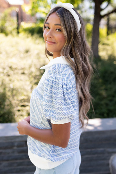 Karissa Blue Stripe Button Top