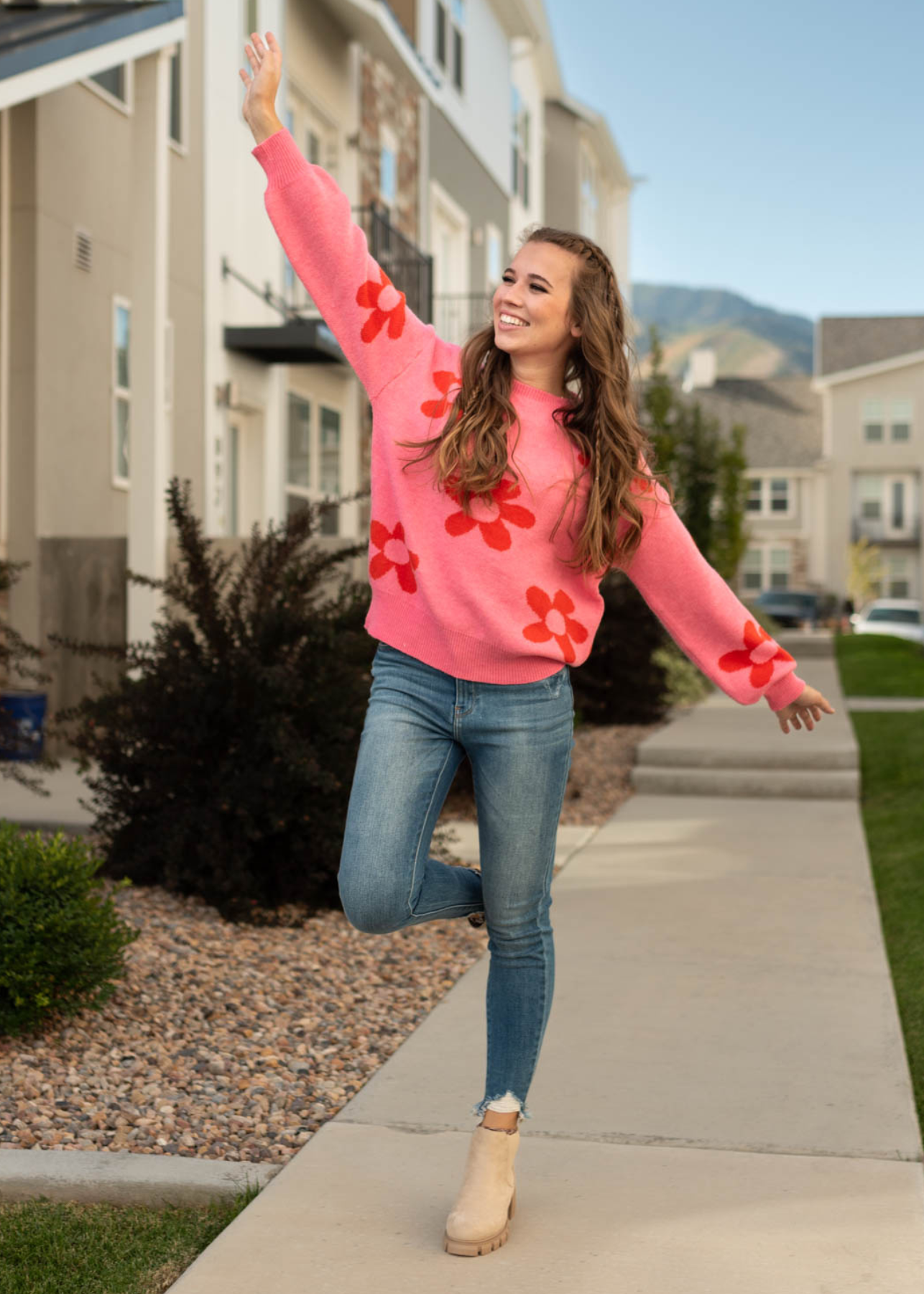 Pink floral sweater