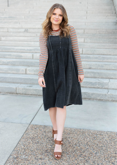 Black wash jumper with two seams down the front