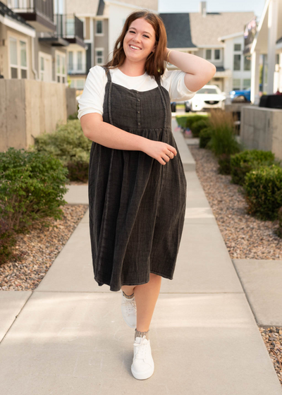 Plus size black wash jumper dress