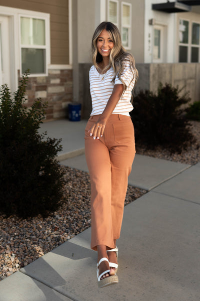 Kayla Taupe Striped Top