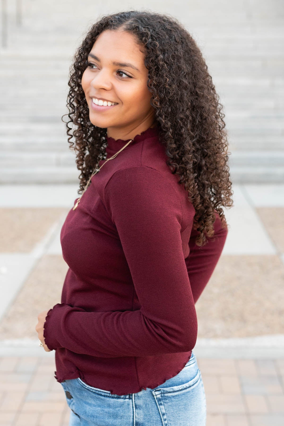 Kaylin Burgundy Ruffle Ribbed Top