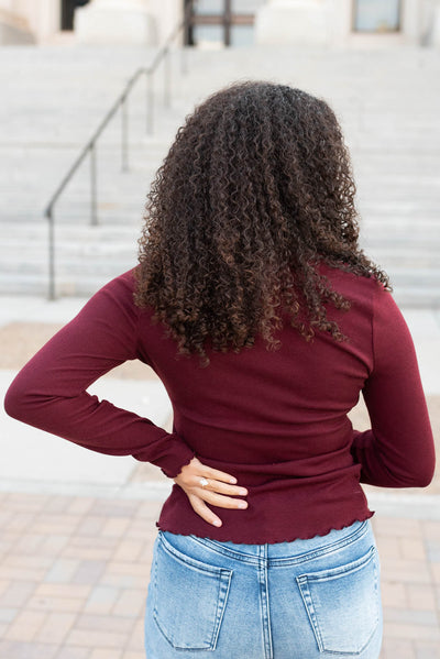 Kaylin Burgundy Ruffle Ribbed Top