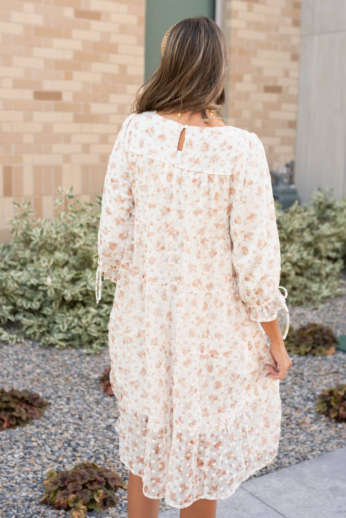 Back view of the cream floral dot dress