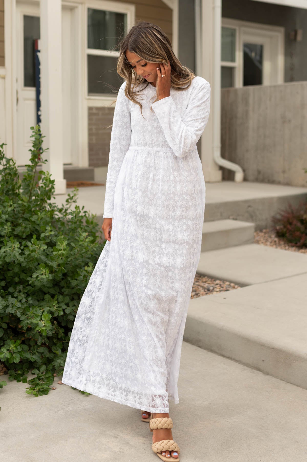 Long sleeve white floral dress