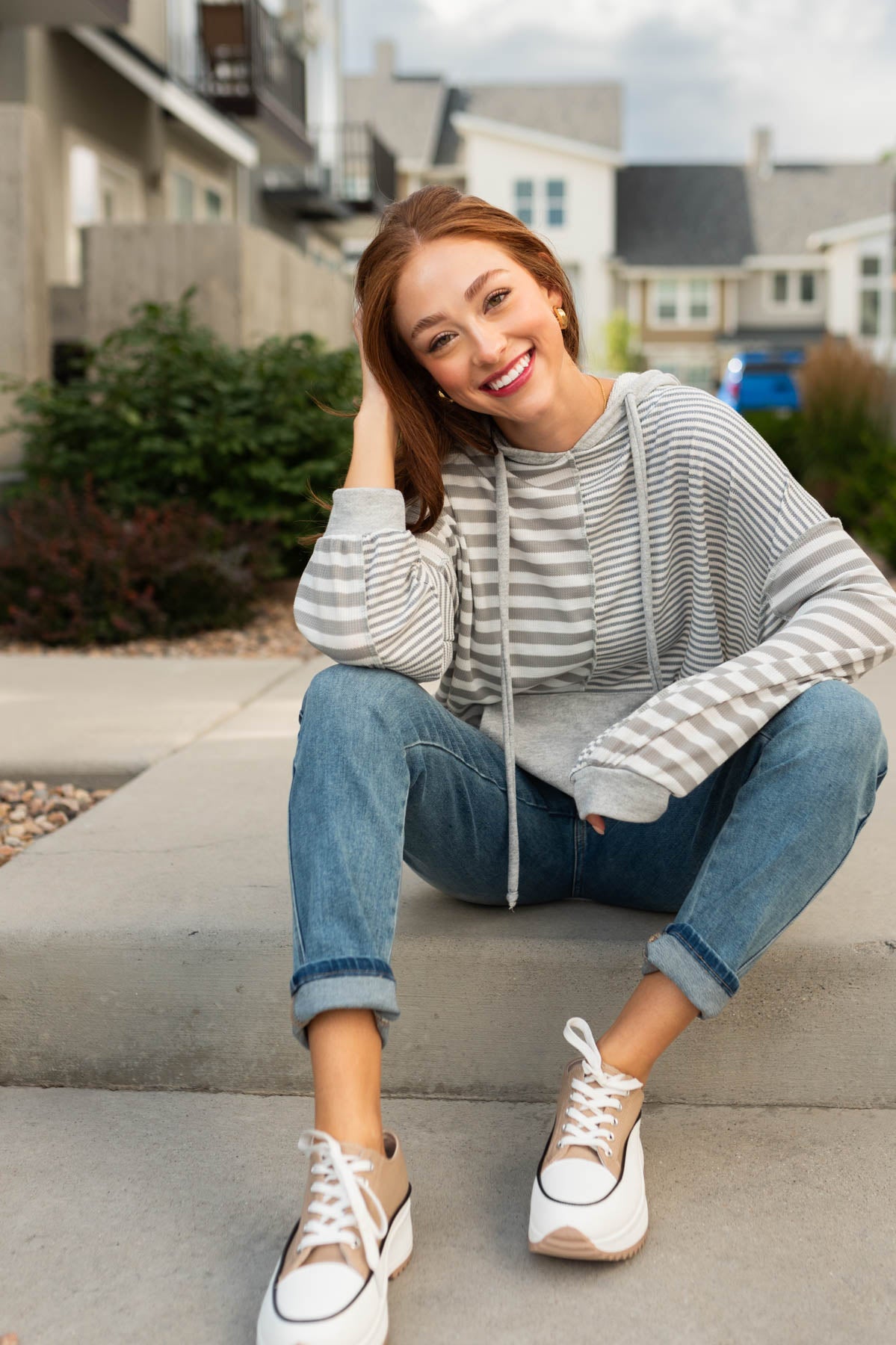 Oversized long sleeve heather grey hoodie