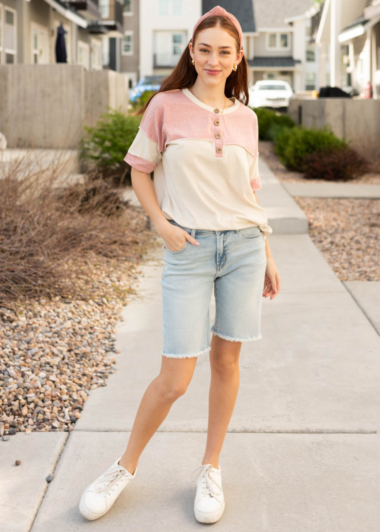 Mauve color block top