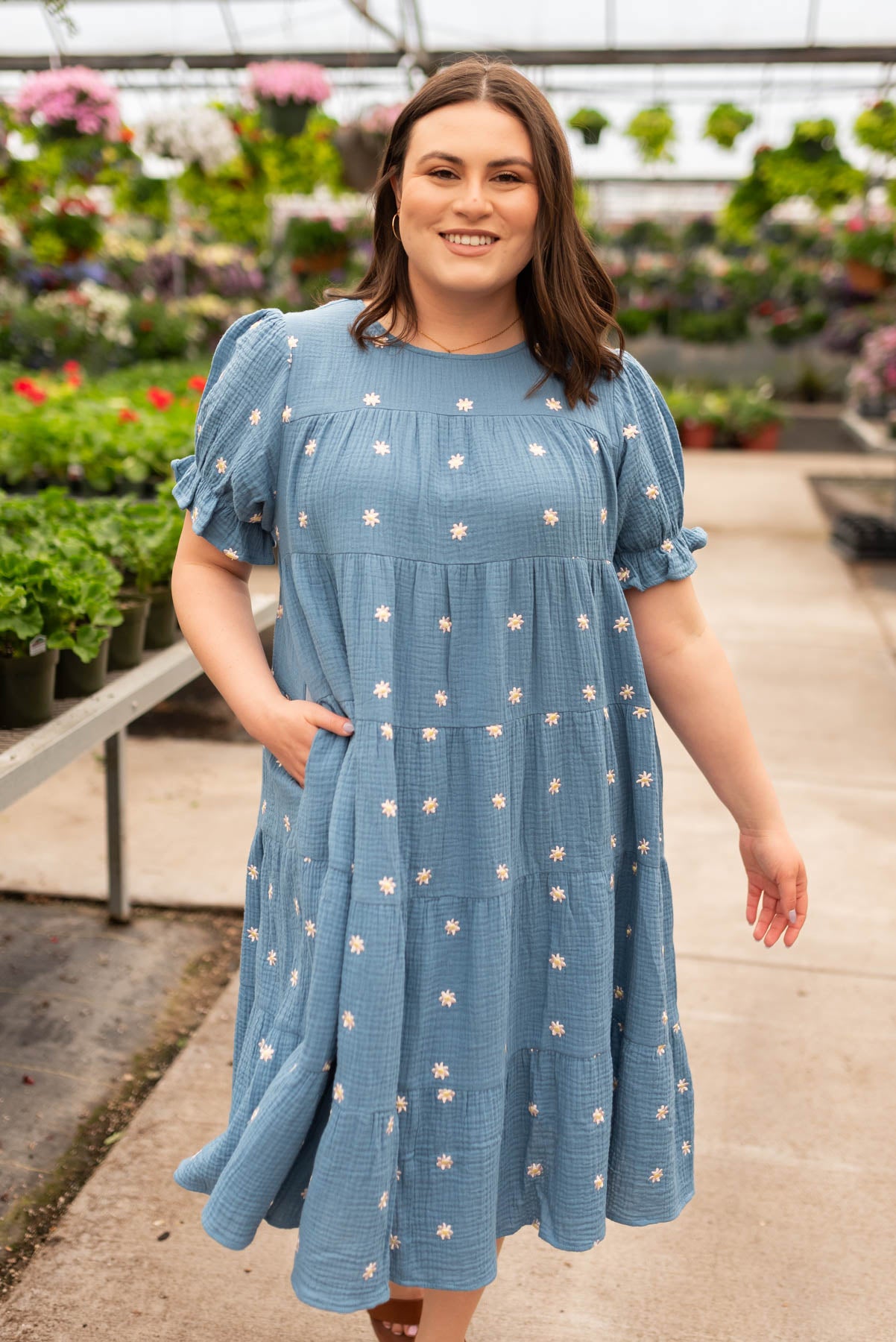 Blue floral dot dress with pockets