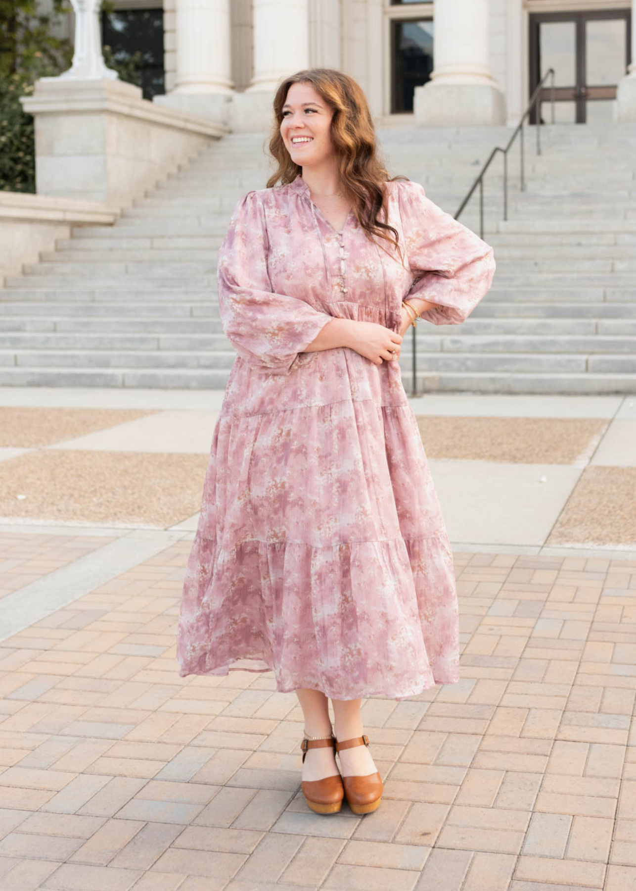 Kira Mauve Floral Tiered Dress