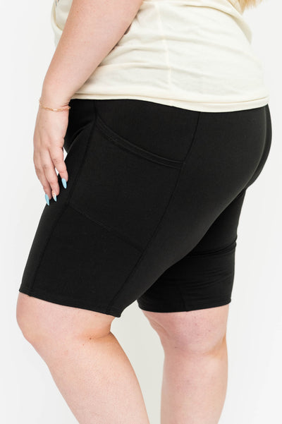 Plus size black biker shorts.