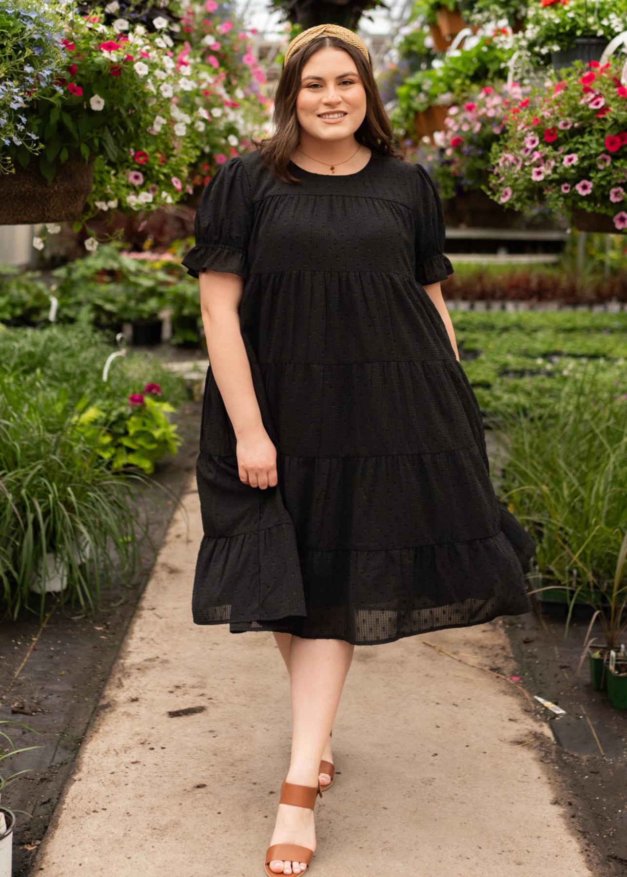 Plus size black dot midi dress