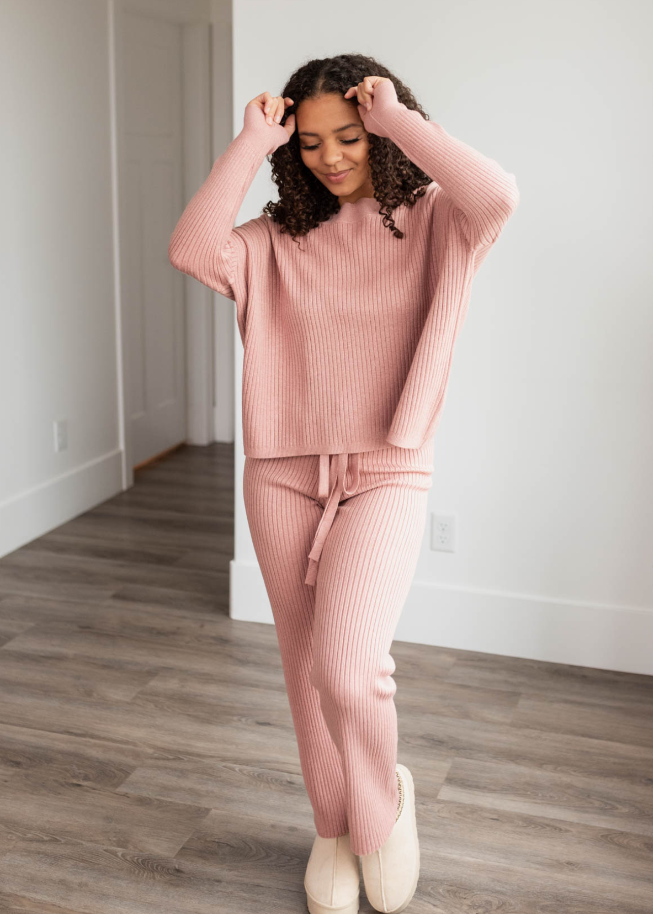 Tie at the waist blush sweater pants