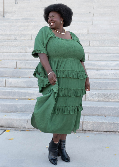 Korin Green Ruffle Tiered Dress