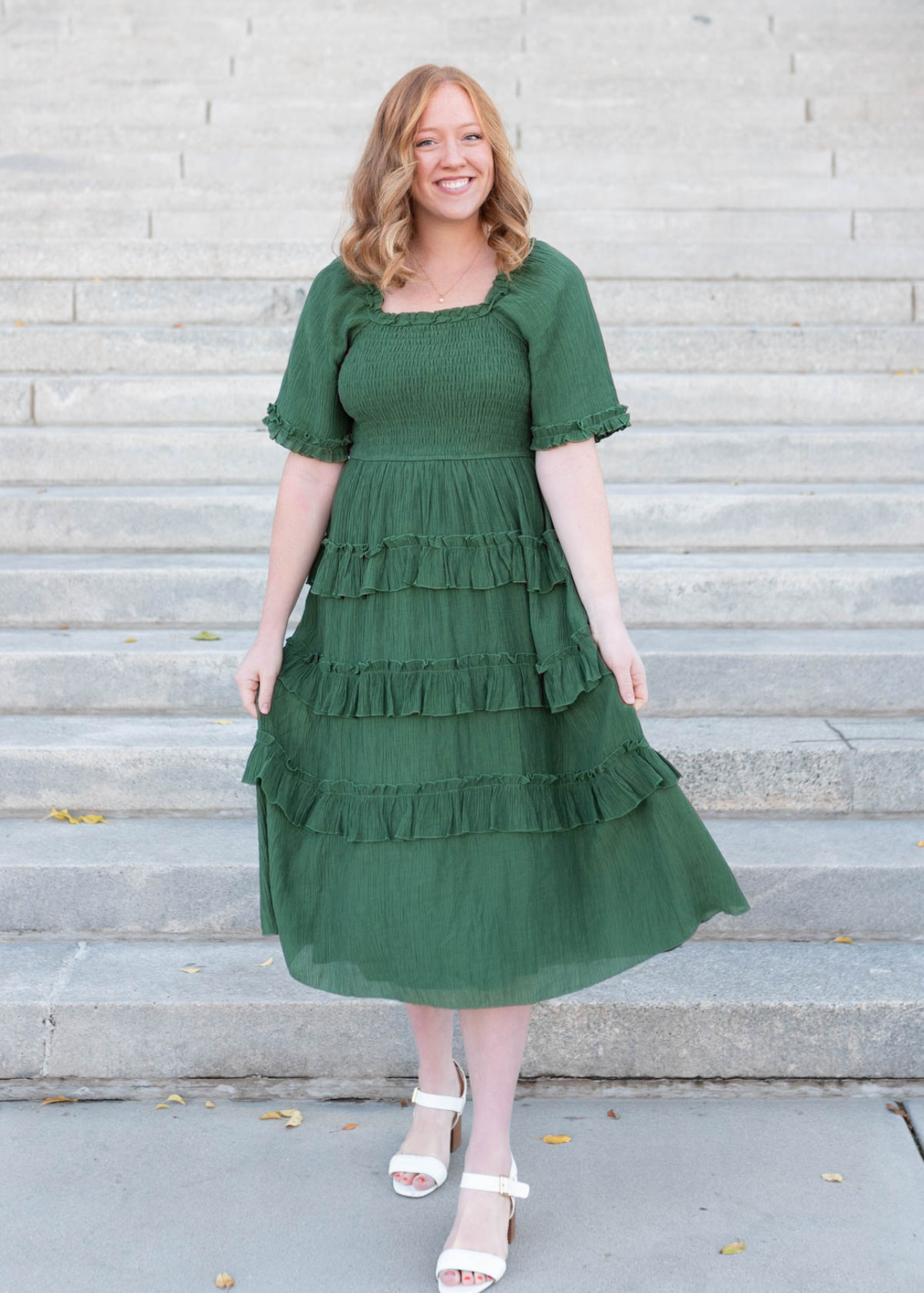 Korin Green Ruffle Tiered Dress