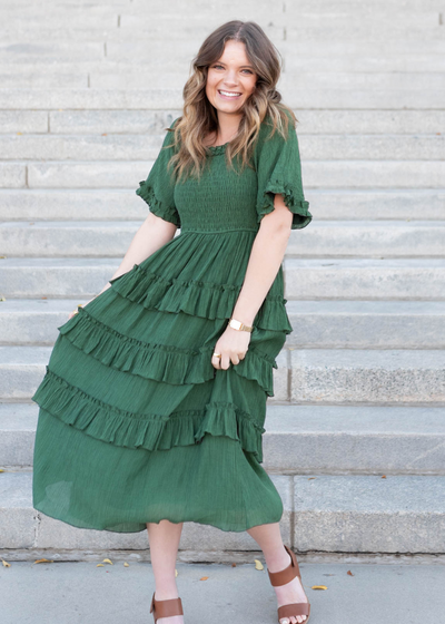 Korin Green Ruffle Tiered Dress