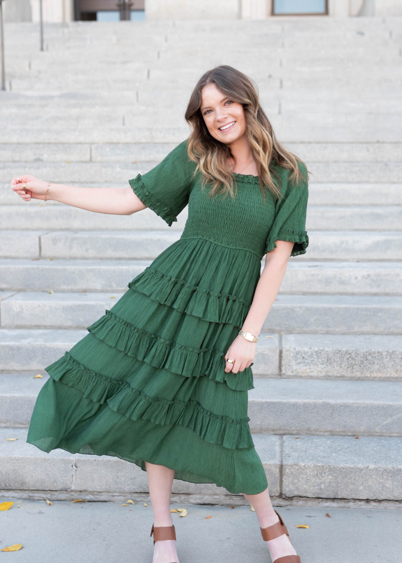 Korin Green Ruffle Tiered Dress