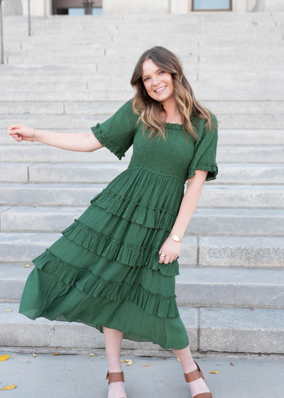 Green ruffle tiered dress