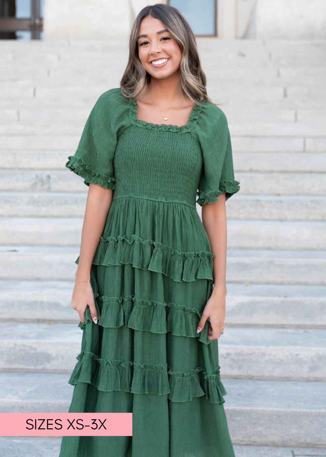 Korin Green Ruffle Tiered Dress