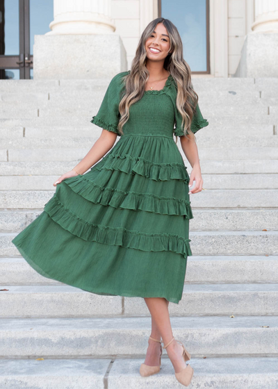 Korin Green Ruffle Tiered Dress