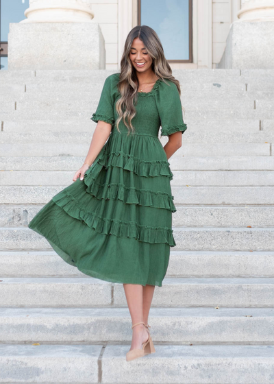 Korin Green Ruffle Tiered Dress