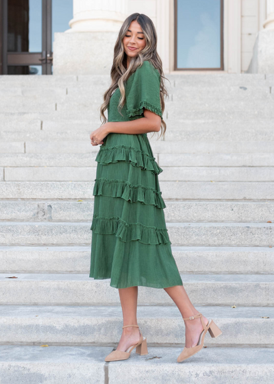 Korin Green Ruffle Tiered Dress