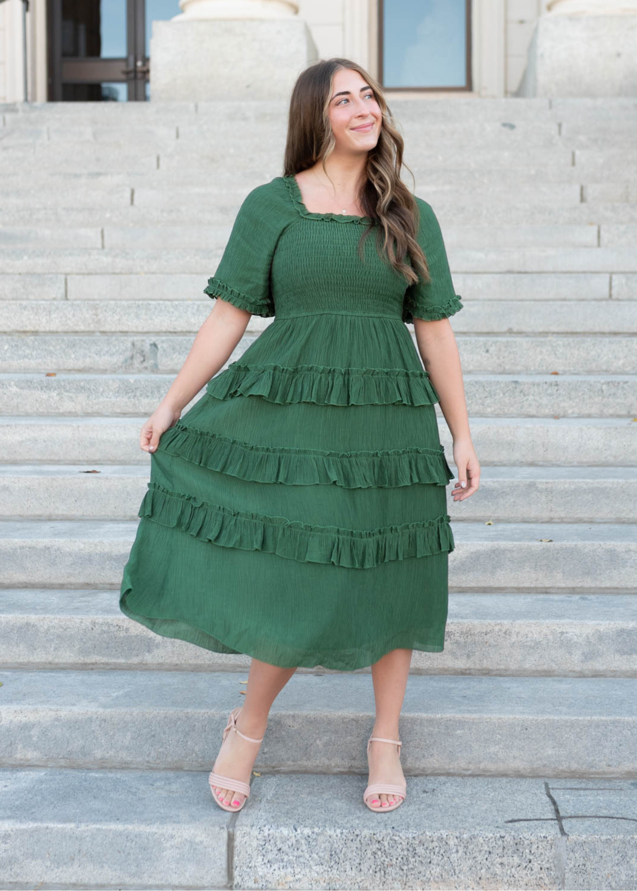 Korin Green Ruffle Tiered Dress