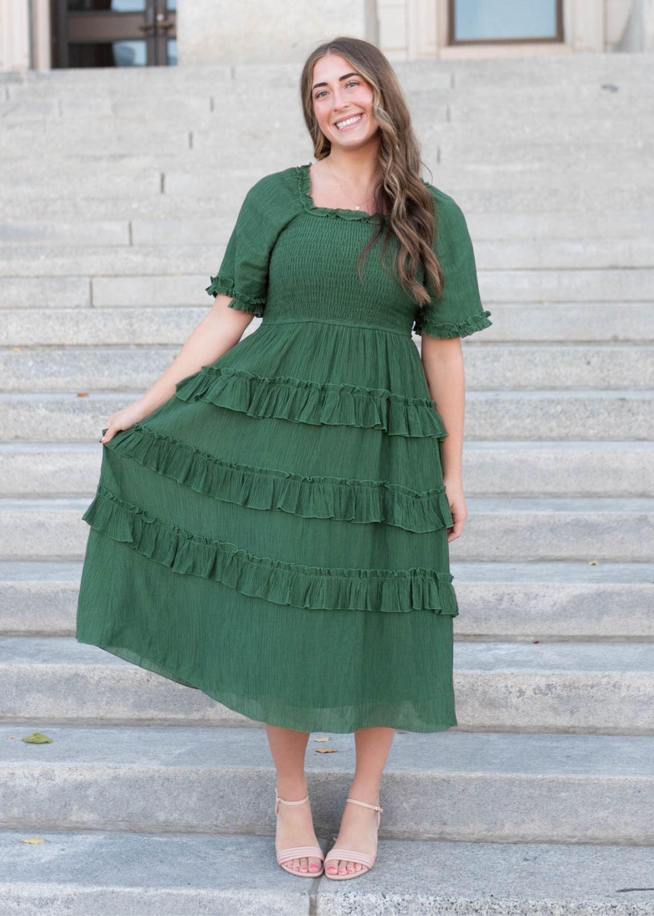 Korin Green Ruffle Tiered Dress