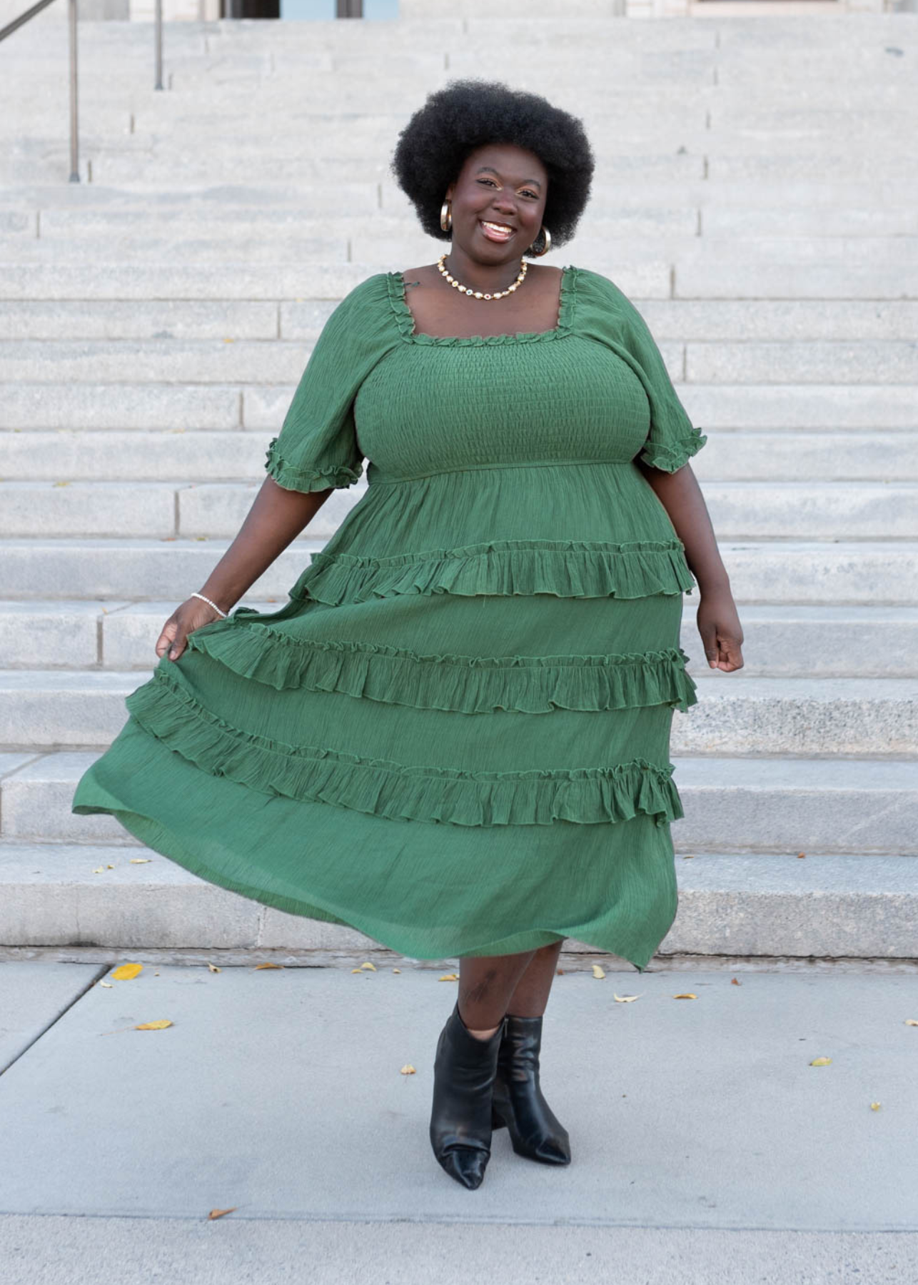 Korin Green Ruffle Tiered Dress