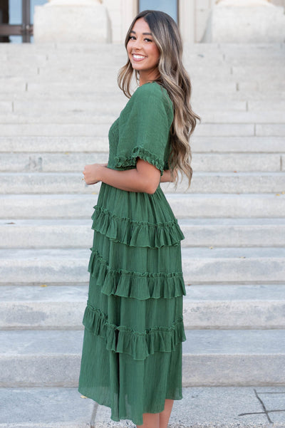 Korin Green Ruffle Tiered Dress