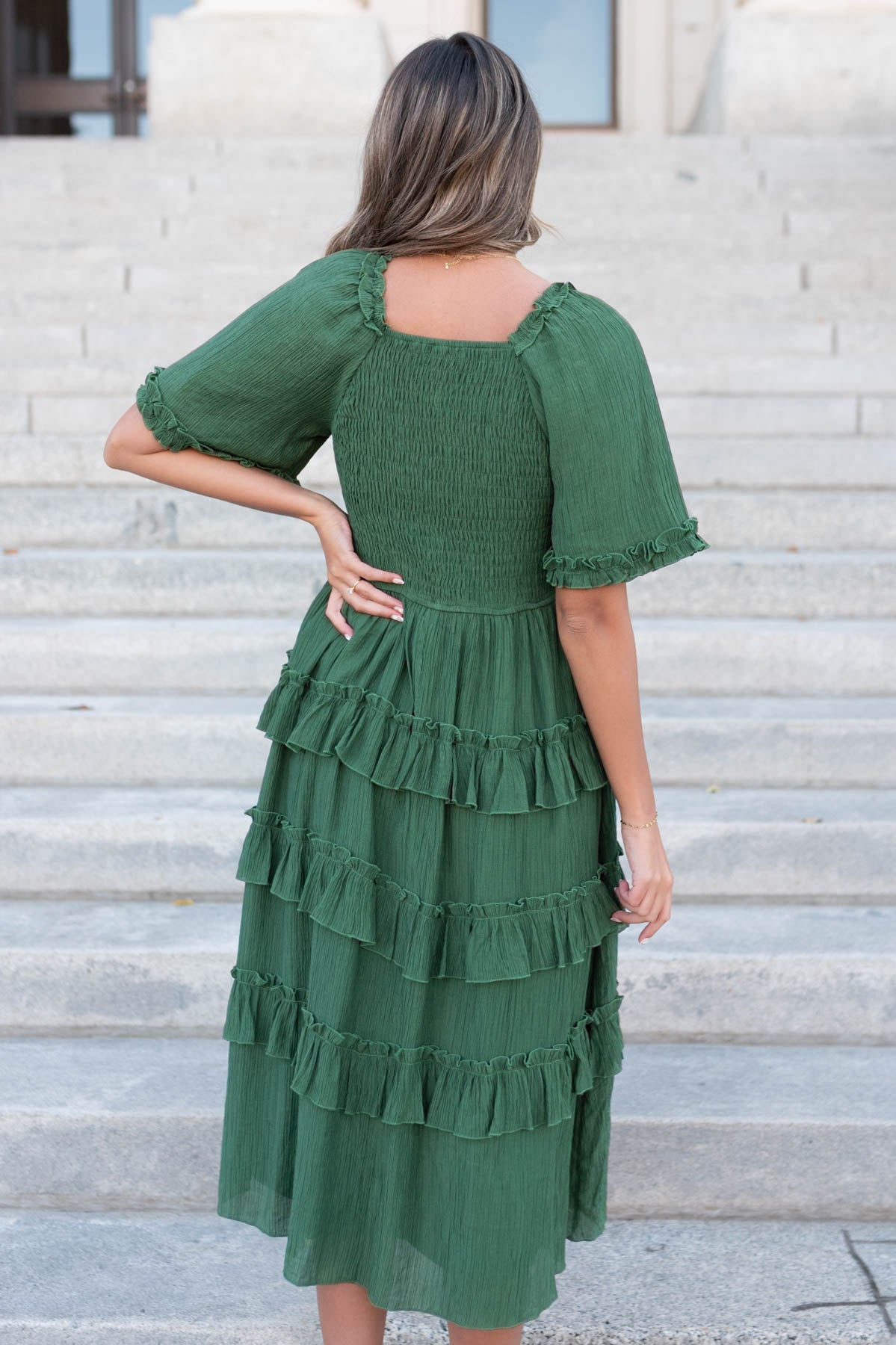 Korin Green Ruffle Tiered Dress